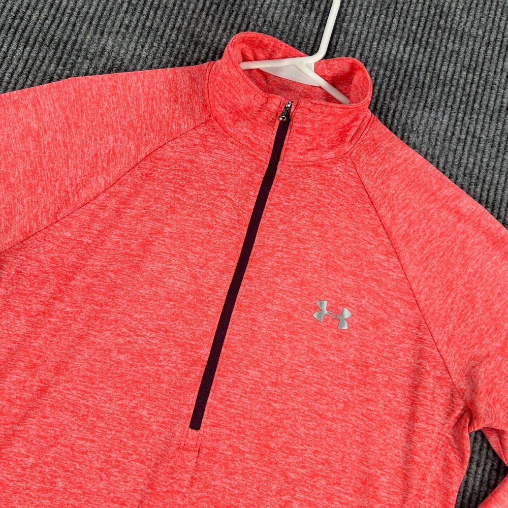 Under Armour Pullover Shirt Womens Large Orange Long Sleeve Heat Gear 1/4 Zip